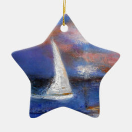 日没港の帆海景の絵画 セラミックオーナメント