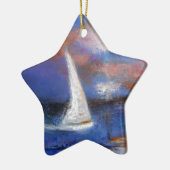 日没港の帆海景の絵画 セラミックオーナメント (左)