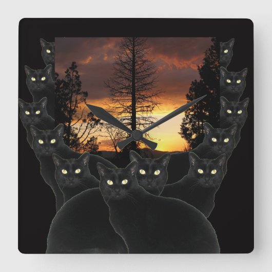 日没猫 スクエア壁時計 (正面)