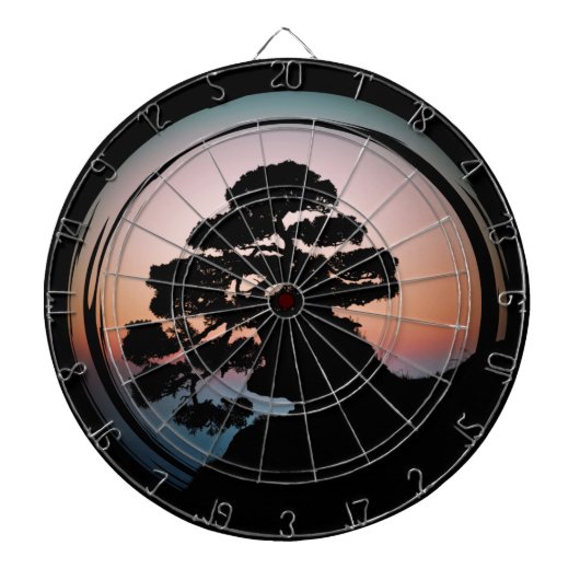 日没盆栽の木のセラミックタイル机オーガナイザーGol ダーツボード (正面)