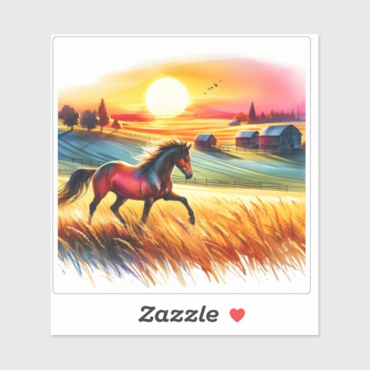 日没鮮やか時に駆ける水色の馬 シール (シート)