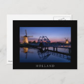 日没黒葉書の風車とドローブリッジ ポストカード (正面/裏面)