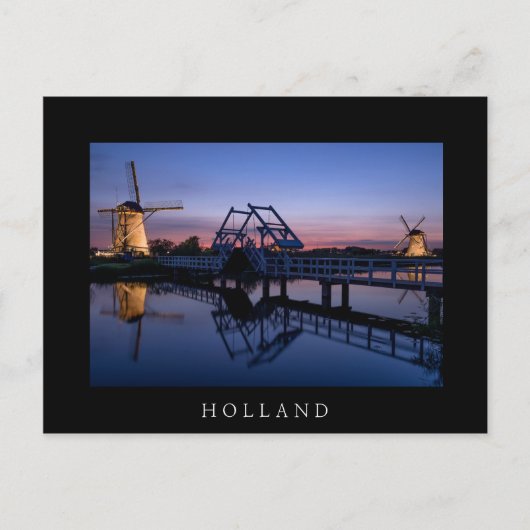 日没黒葉書の風車とドローブリッジ ポストカード (正面)