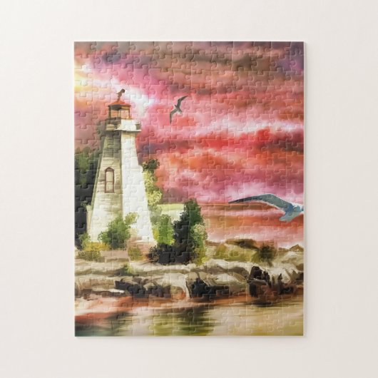 日没、ジグソーパズルの灯台海の海岸 ジグソーパズル (縦)