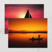 日没、ボートのシルエット–16497 ポストカード (正面/裏面)
