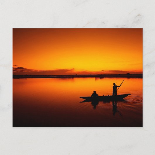 日没、ボートのシルエット–16497 ポストカード (正面)