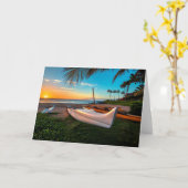 日没|マウイ、ハワイのマウイの南ビーチ カード (黄色い花)