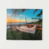 日没|マウイ、ハワイのマウイの南ビーチ タペストリー (正面(横))