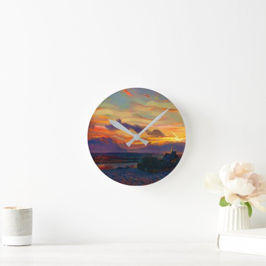 日没 ラウンド壁時計 (ホーム)