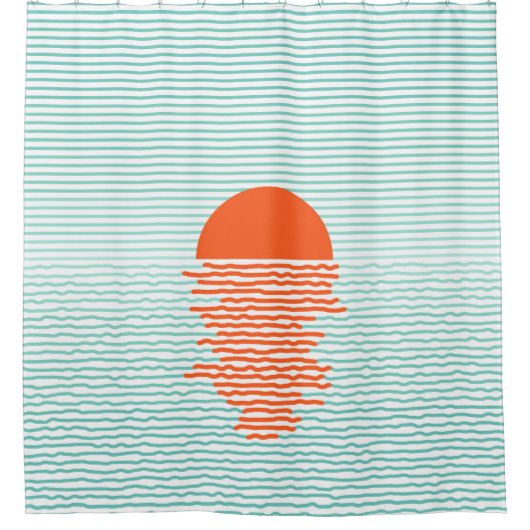 日没(海ストライプの – 背景)線の弧 シャワーカーテン (正面)