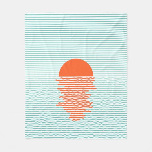 日没(海ストライプの – 背景)線の弧 フリースブランケット (正面)