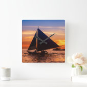 日没|PhilippinesのParawの航行 スクエア壁時計 (ホーム)