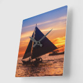 日没|PhilippinesのParawの航行 スクエア壁時計 (傾斜)