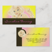 日焼けサロンのかわいらしいブロンドの女性の黄色 名刺 (正面/裏面)