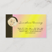 日焼けサロンのかわいらしいブロンドの女性の黄色 名刺 (裏面)