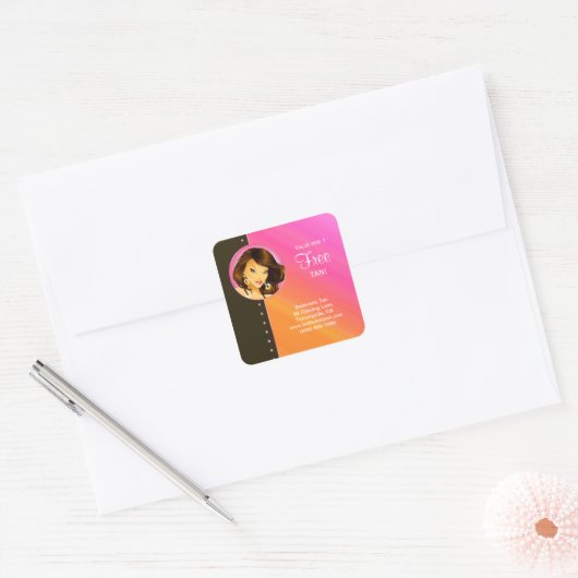 日焼けサロンシールピンクオレンジブルネットウーマン スクエアシール (封筒)