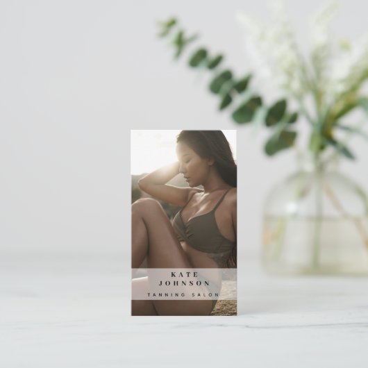 日焼けサロンスプレータン美しい写真QRコード 名刺 (スタンド正面)