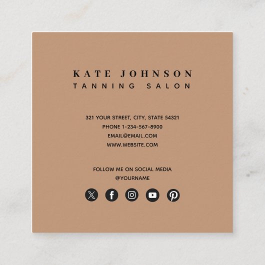 日焼けサロンミニマル写真QRコードソーシャルメディア スクエア名刺 (裏面)