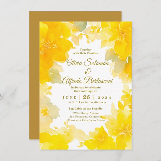 日照と開花:黄色の水色フローラ 招待状 (正面/裏面)