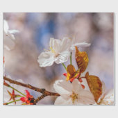 日照り白色桜花とオレンジ葉色の ラッピングペーパー (フラット)