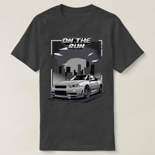 日産スカイラインGTR R34走オン Tシャツ (デザイン正面)
