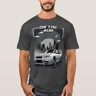 日産スカイラインGTR R34走オン Tシャツ
