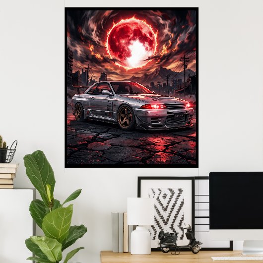 日産スカイラインR32 紅月下 ポスター (ホームオフィス)
