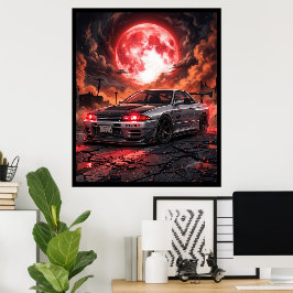 日産スカイラインR32 紅月下 ポスター