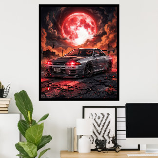 日産スカイラインR32 紅月下 ポスター