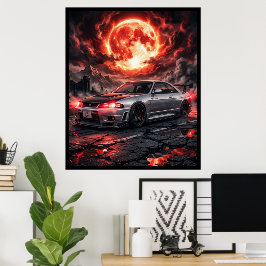 日産スカイラインR33 紅月下にて ポスター