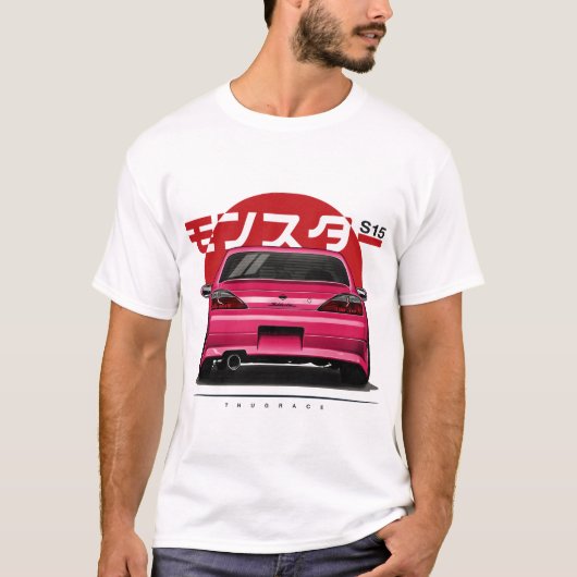 日産 シルビア S15 スペックR エアロ SR20DET JDM カー Tシャツ (正面)