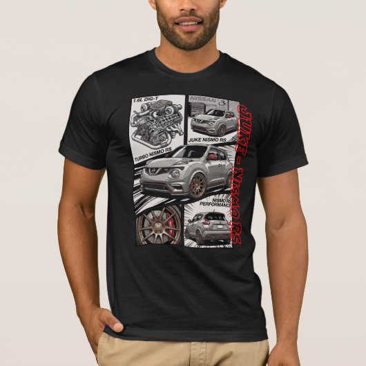 日産 ジューク Nismo RS JDM 漫画パネル Tシャツ (正面)