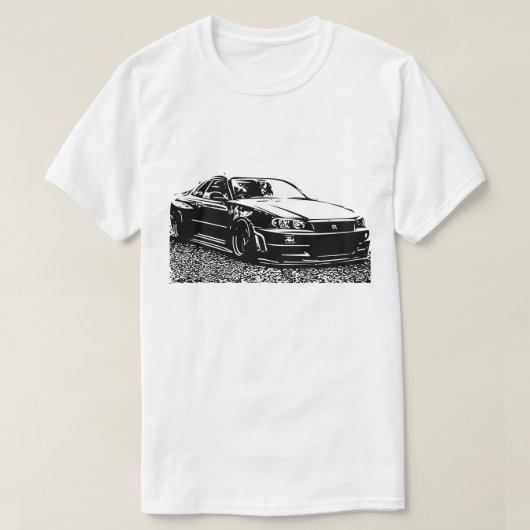 日産・スカイラインのGTR R34ベクトルイメージ Tシャツ (デザイン正面)