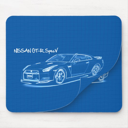 日産GTR SpecVの青写真のマウスパッド マウスパッド (正面)