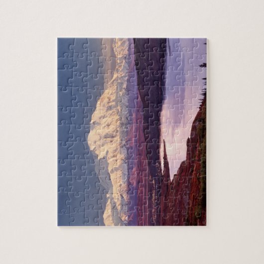 日疑問に思出の日の出に湖とデナリ山 ジグソーパズル (縦)