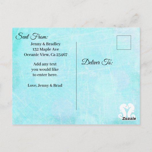 日程を保存 シーシェル ビーチサイドをテーマにした結婚式 ポストカード (裏面)