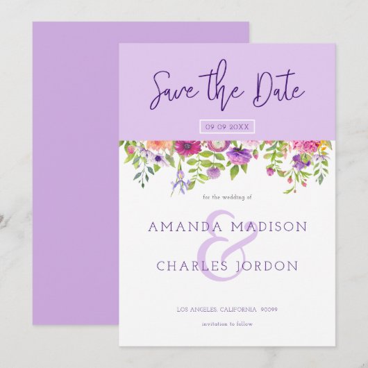 日程を保存 モダンなタイポグラフィー & カラフルな花 招待状 (正面/裏面)