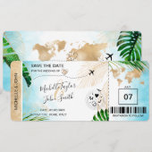 日程を保存 航空券 世界地図 ビーチ Invita 招待状 (正面/裏面)