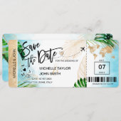 日程を保存 航空券 世界地図 ビーチ Invita 招待状 (正面/裏面)