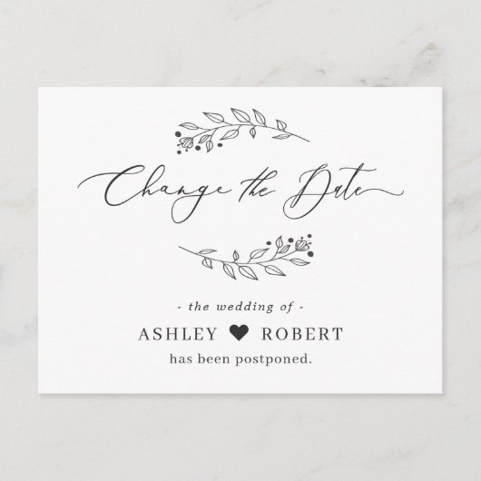 日程変更のお知らせ シンプル 手描きの葉 ポストカード (正面)