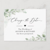 日程変更のお知らせ モダン グリーン ユーカリ ポストカード (正面)