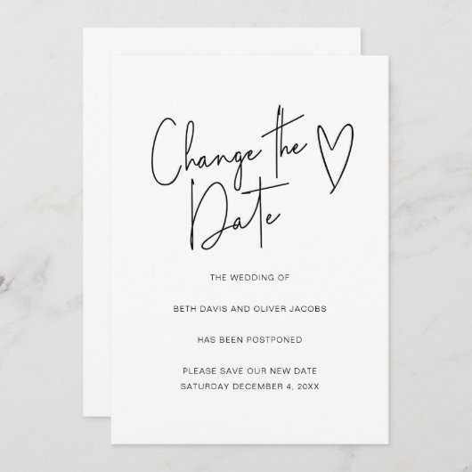 日程変更のお詫びと新日程のご案内 簡単な招待状 セーブザデート (正面/裏面)