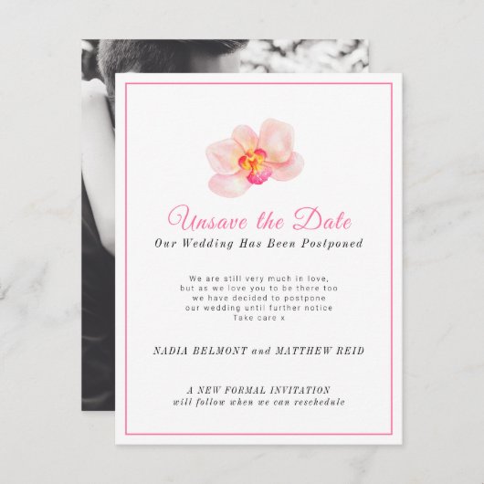 日程変更のお詫び 結婚式 延期のお知らせ セーブザデート (正面/裏面)