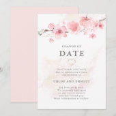 日程変更のご案内 桜の花のウェディングアナウンス 招待状 (正面/裏面)