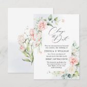 日程変更延期 エレガントなバラ ユーカリ 招待状 (正面/裏面)