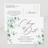 日程変更 エレガント ユーカリ ウェディング ポストカード (正面/裏面)