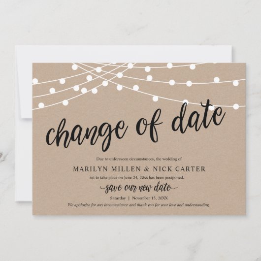 日程変更, ストリングライト, お知らせカード 招待状 (正面)