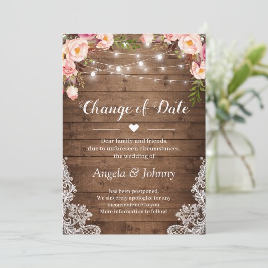 日程変更 ナチュラル フラワー ラッセル ストリング ライト 招待状 (スタンド正面)