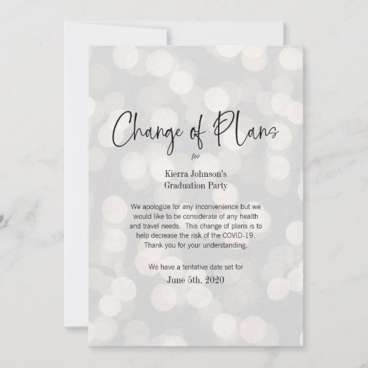 日程変更 ビジネスまたは個人のイベント COVID-19 招待状 (正面)
