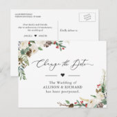 日程変更 ラスティック ウィンター フローラル 延期のお知らせ ポストカード (正面/裏面)